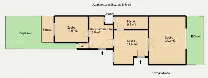 Két lakásra bontható, felújítandó, három szobás lakás, kertkapcsolattal!