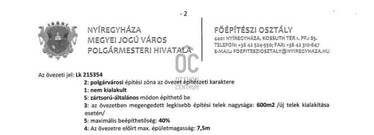 Nyíregyháza Belváros Építési Telek Eladó 622nm