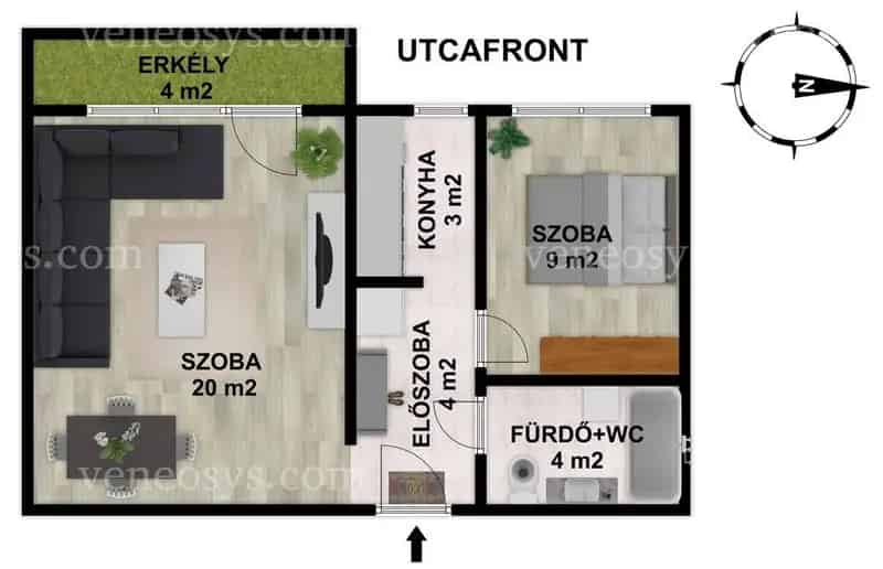 Pakson, a Wigner Jenő utcában kiadó 2 szobás, 42 m2-es, erkélyes, felújított, bútorozott lakás.