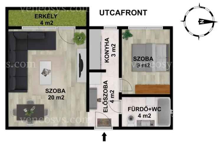 Pakson, a Wigner Jenő utcában kiadó 2 szobás, 42 m2-es, erkélyes, felújított, bútorozott lakás.