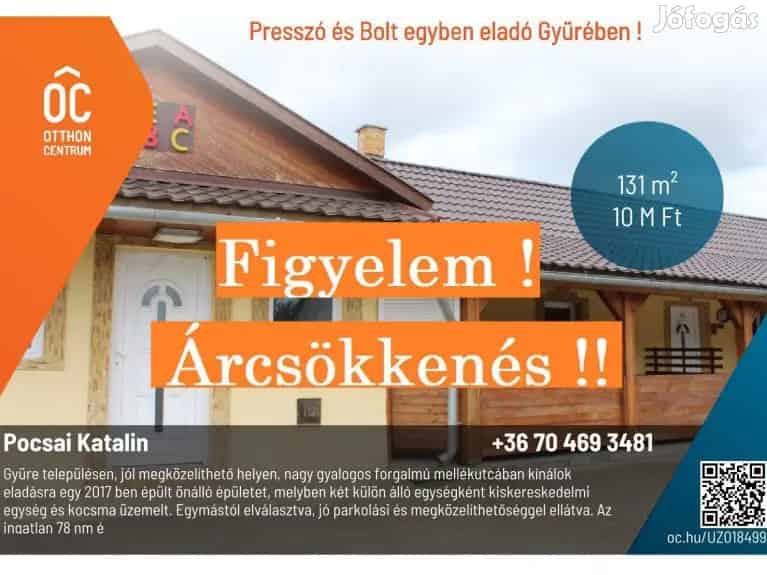 Presszó és Bolt egyben eladó Gyürében ! - Gyüre, Iroda, üzlethelyiség, ipari ingatlan - Jófogás Ingatlan