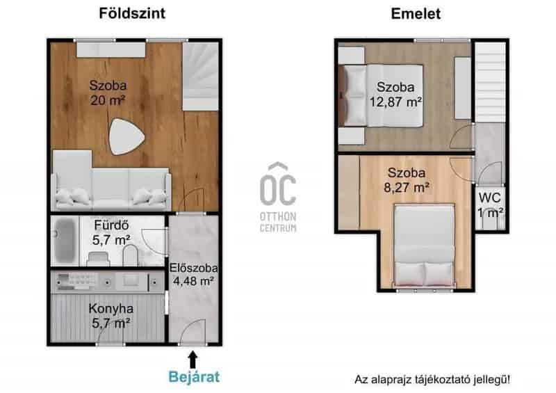 61 nm-es kétszintes házrész eladó Kispest Óvárosban